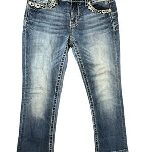 Miss Me Blue Capri Jeans with Embellished Pockets